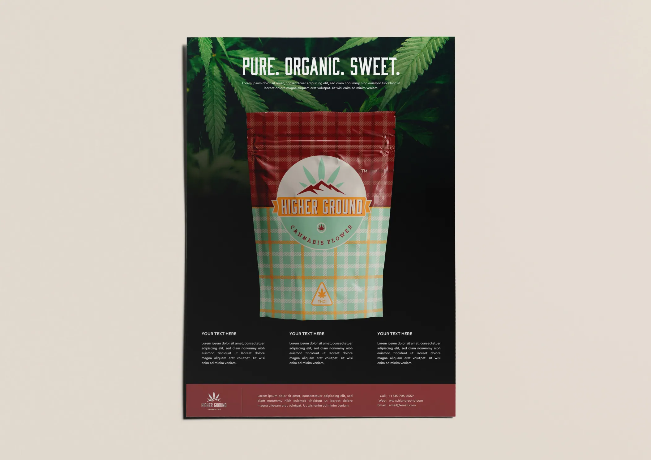 Higher Ground Cannabis verbal identity and typography hierarchy across applications